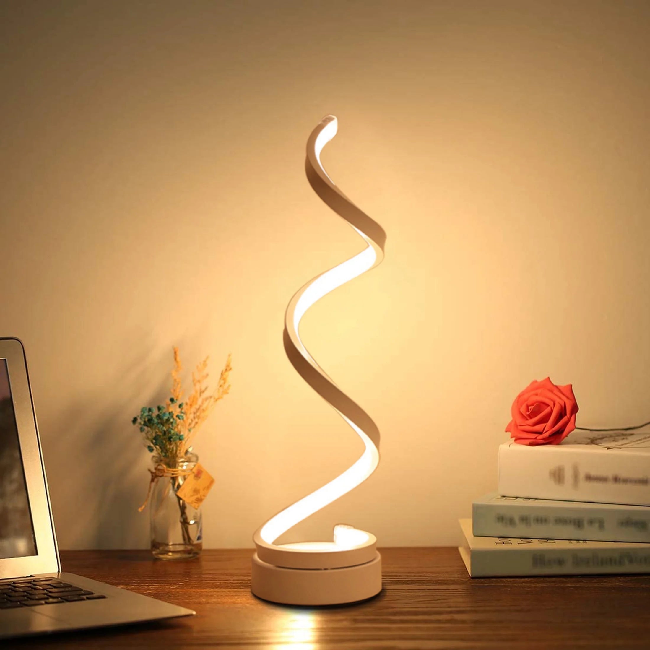 Modern Table Lamp, Spiral LED Light Suitable for Bedrooms and Living Rooms Dimensions: 16Cm (L) X 13Cm (W) X 33Cm (H)