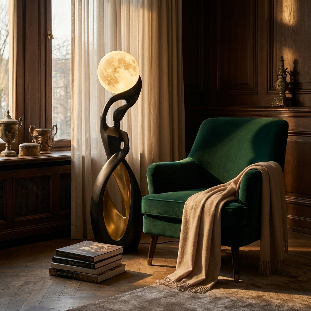 Lady Moon floor lamp in an elegant reading corner