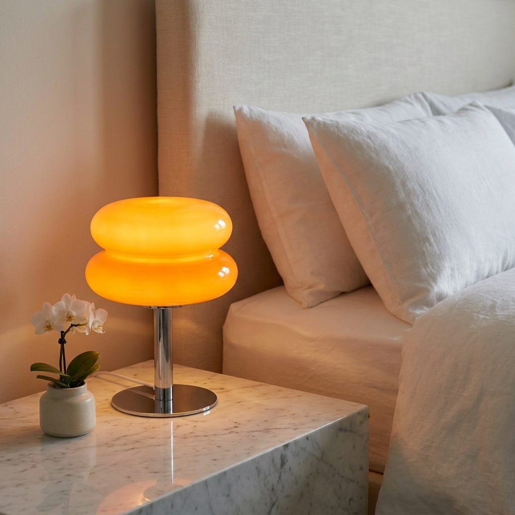 Macaron glass table lamp in a luxury bedroom