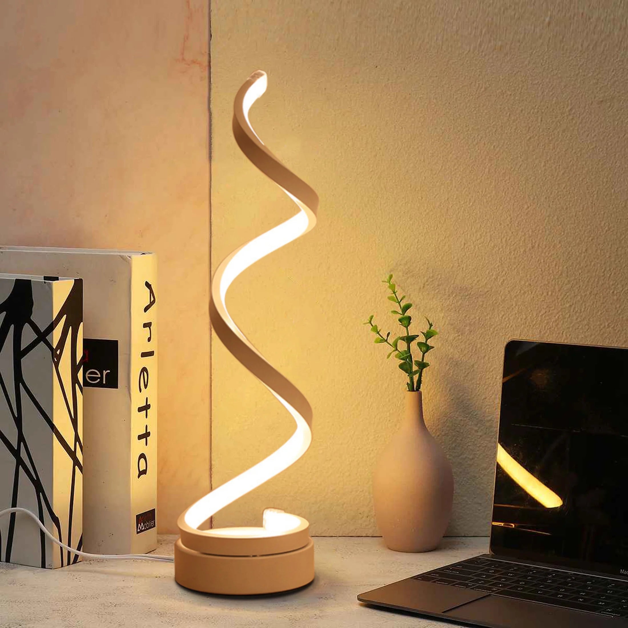 Modern Table Lamp, Spiral LED Light Suitable for Bedrooms and Living Rooms Dimensions: 16Cm (L) X 13Cm (W) X 33Cm (H)