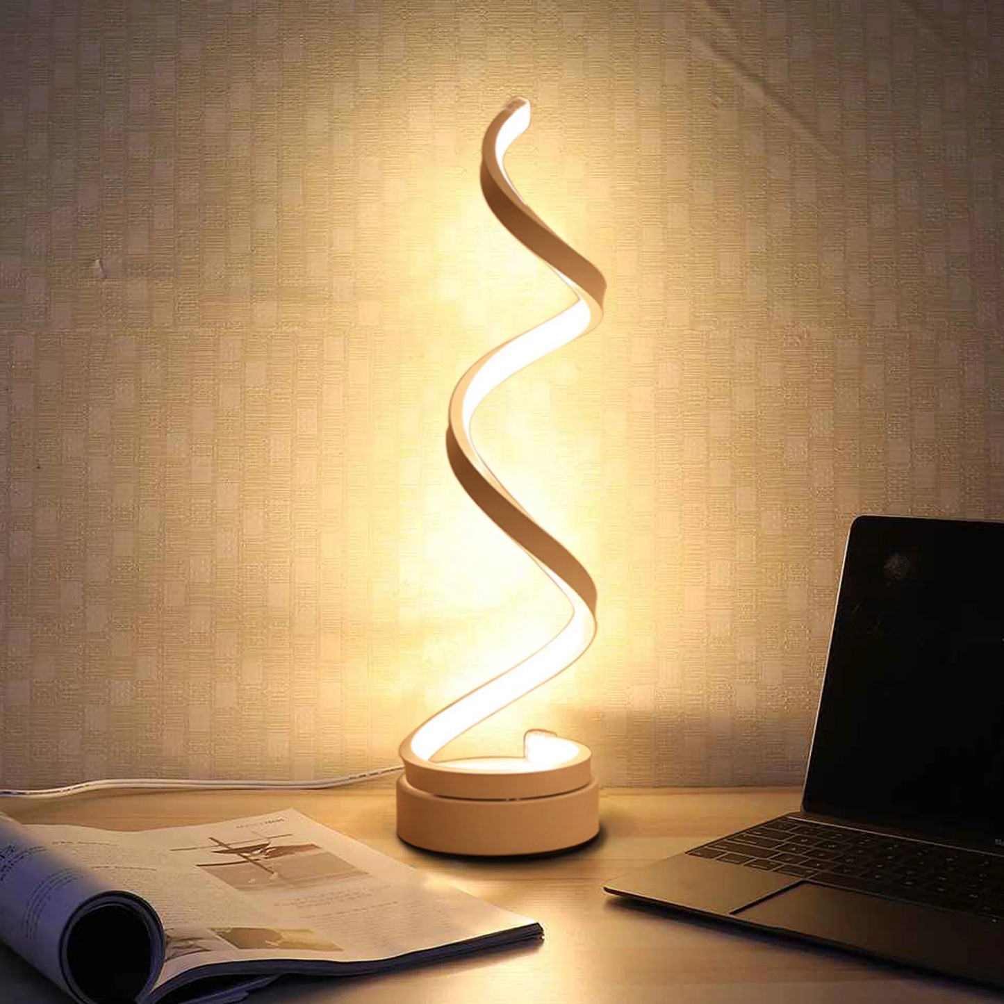 Modern Table Lamp, Spiral LED Light Suitable for Bedrooms and Living Rooms Dimensions: 16Cm (L) X 13Cm (W) X 33Cm (H)