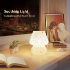 Mushroom Table Lamps Set of 2, Dimmable Glass Bedside Lamp, Cute Small Nightstand Lamp for Living Room, Bedroom, Home Decor, 7.1'' H, White