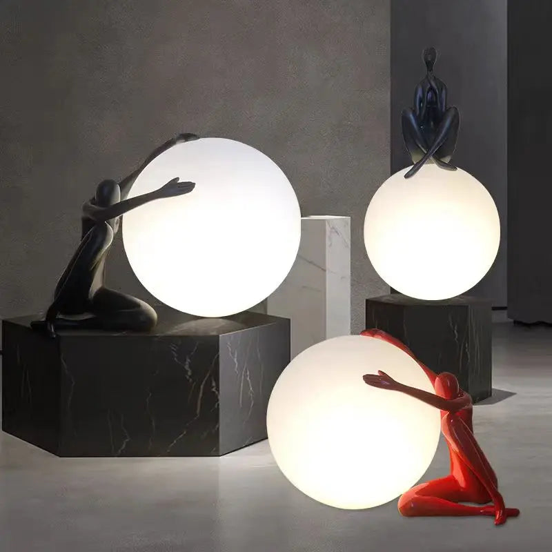 Nordic Art Floor Lamp Abstract Humanoid Holding Ball Vertical Light for Living Room Bedroom Creative Sculpture Decor Desk Lamps