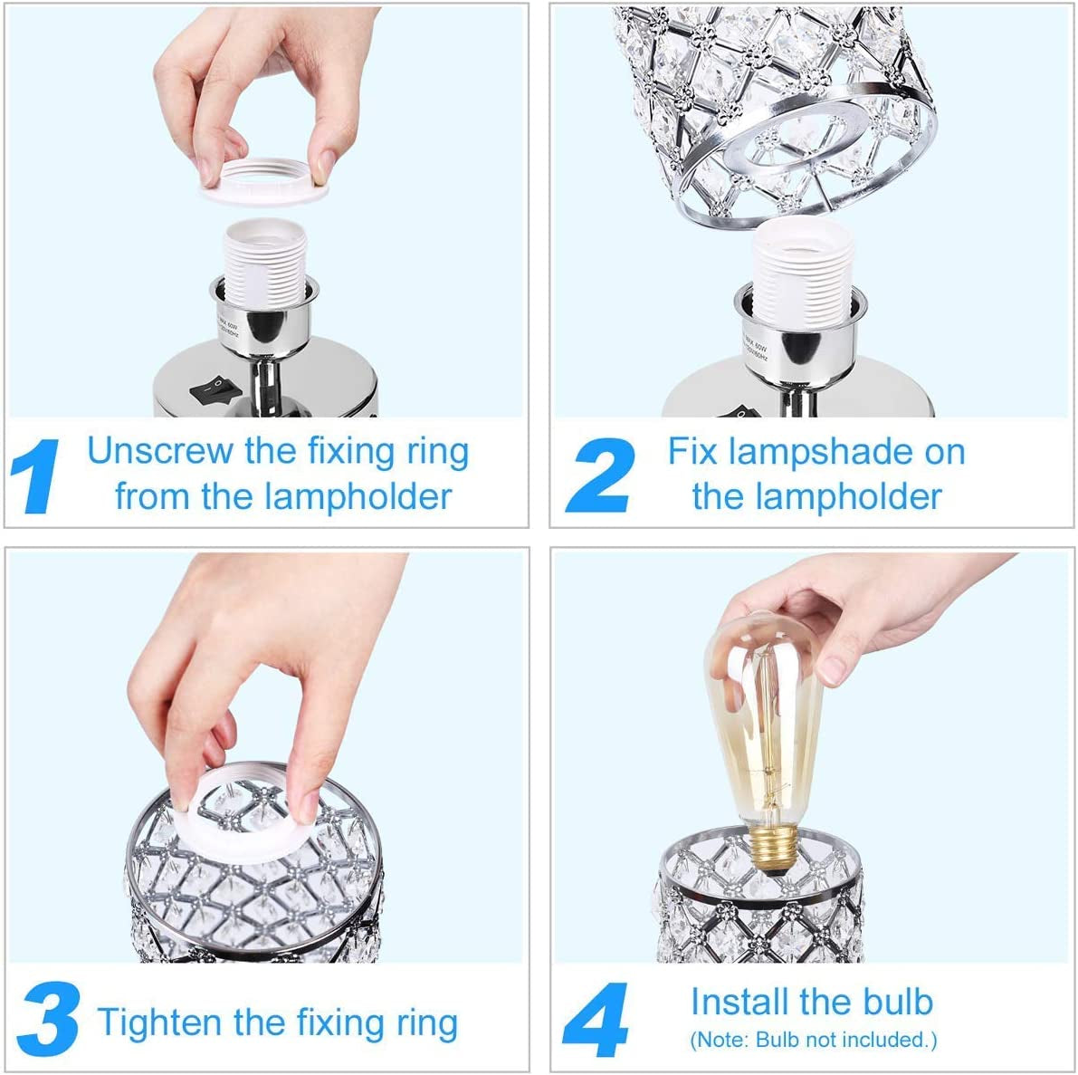 USB Crystal Table Lamps Bedside Lamps Set of 2, Modern Nightstand Lamps with Dual USB Charging Ports, Glam Bedroom Lamps Table Lamps for Bedroom, Living Room, Study Room and Office (Set of 2)