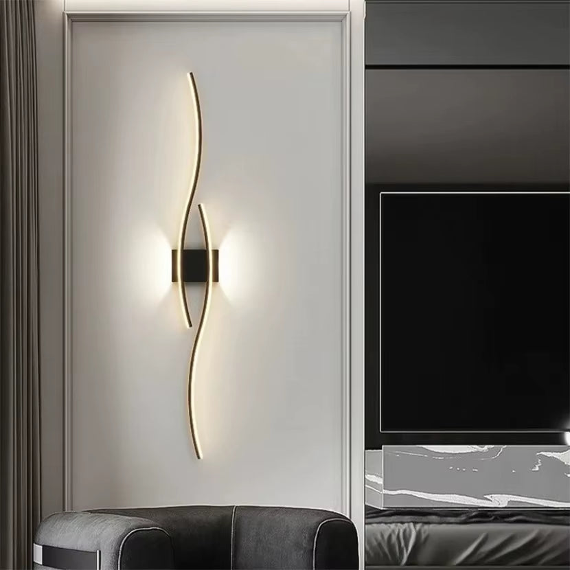 Long Strip LED Wall Lamp Modern Remote Control Dimming Living Roomdecor Wall Lamp Background Bedroom Bedside Home LED Lighting