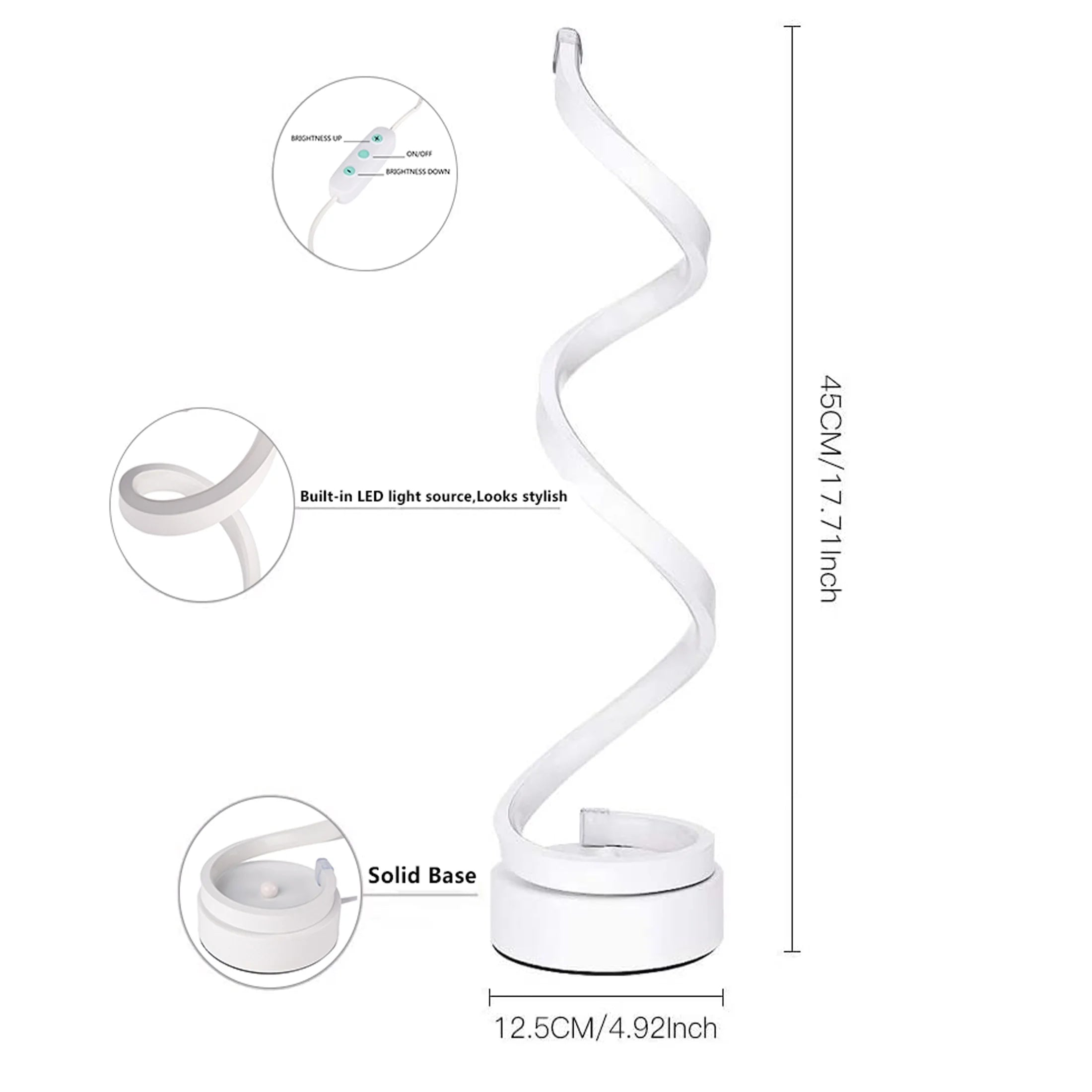 Modern Table Lamp, Spiral LED Light Suitable for Bedrooms and Living Rooms Dimensions: 16Cm (L) X 13Cm (W) X 33Cm (H)