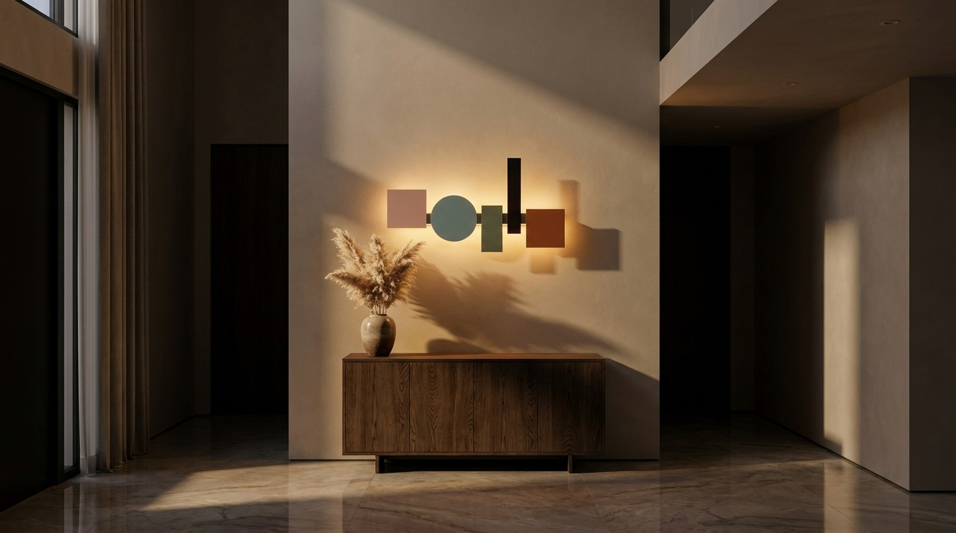 Premium entryway with geometric wall lamp